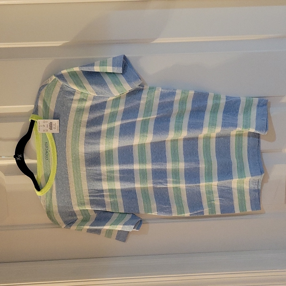 Crewcuts blue green white striped tee xl 12-14